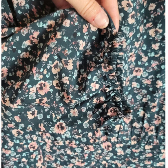 Shoshanna Colten Tie-Neck Blouson Dress in Pine/Blush, sz 12 - Picture 7 of 16